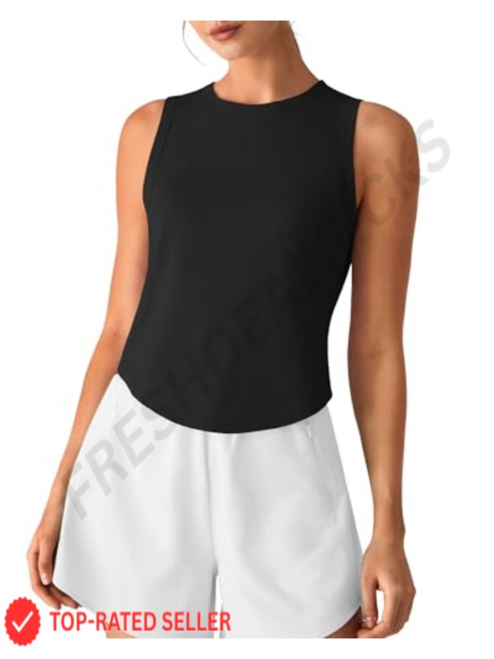 Lyocell Workout Tank Top High Neck Sleeveless Yoga Gym Casual Top